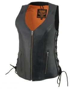 Milwaukee Leather MLL4531 Women's Black'Open Neck’ Leather Vest With Side Laces