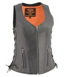 Cool-Tec Vests Milwaukee Leather MLL4532 Women’s Black ‘Cool-Tec’ Leather Open Neck Motorcycle Vest