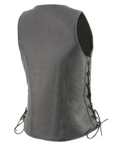 Cool-Tec Vests Milwaukee Leather MLL4532 Women’s Black ‘Cool-Tec’ Leather Open Neck Motorcycle Vest