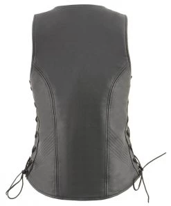 Cool-Tec Vests Milwaukee Leather MLL4532 Women’s Black ‘Cool-Tec’ Leather Open Neck Motorcycle Vest