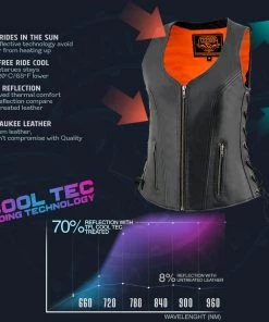 Cool-Tec Vests Milwaukee Leather MLL4532 Women’s Black ‘Cool-Tec’ Leather Open Neck Motorcycle Vest