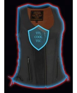 Cool-Tec Vests Milwaukee Leather MLL4532 Women’s Black ‘Cool-Tec’ Leather Open Neck Motorcycle Vest