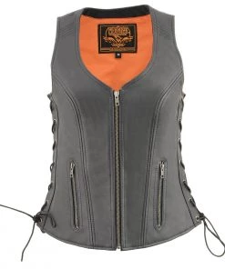 Cool-Tec Vests Milwaukee Leather MLL4532 Women’s Black ‘Cool-Tec’ Leather Open Neck Motorcycle Vest