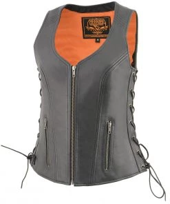 Cool-Tec Vests Milwaukee Leather MLL4532 Women’s Black ‘Cool-Tec’ Leather Open Neck Motorcycle Vest