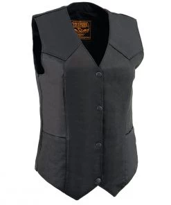 Motorcycle Vests Milwaukee Leather MLL4545 Ladies Black Lightweight Classic Four Snap Leather Vest