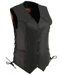 Motorcycle Vests Milwaukee Leather MLL4546 Ladies Black Lightweight Side Laced Four Snap Leather Vest