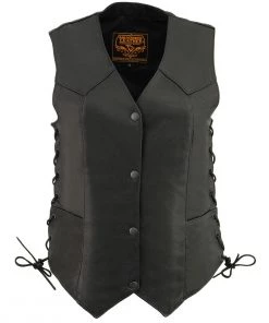Motorcycle Vests Milwaukee Leather MLL4546 Ladies Black Lightweight Side Laced Four Snap Leather Vest