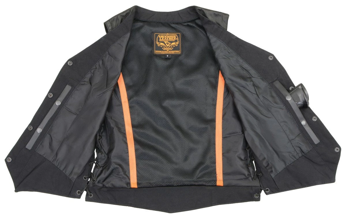 Motorcycle Vests Milwaukee Leather MLL4546 Ladies Black Lightweight Side Laced Four Snap Leather Vest