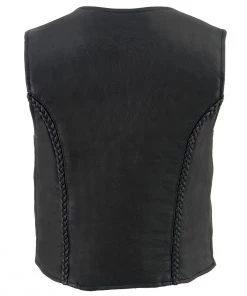 Motorcycle Vests Milwaukee Leather MLL4550 Ladies Black Braided Lightweight Leather Vest With Zipper Closure