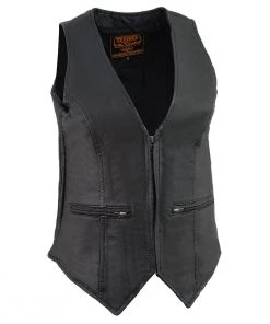 Milwaukee Leather MLL4555 Ladies Black Leather Side Stretch Vest With Zipper Closure Motorcycle Vests
