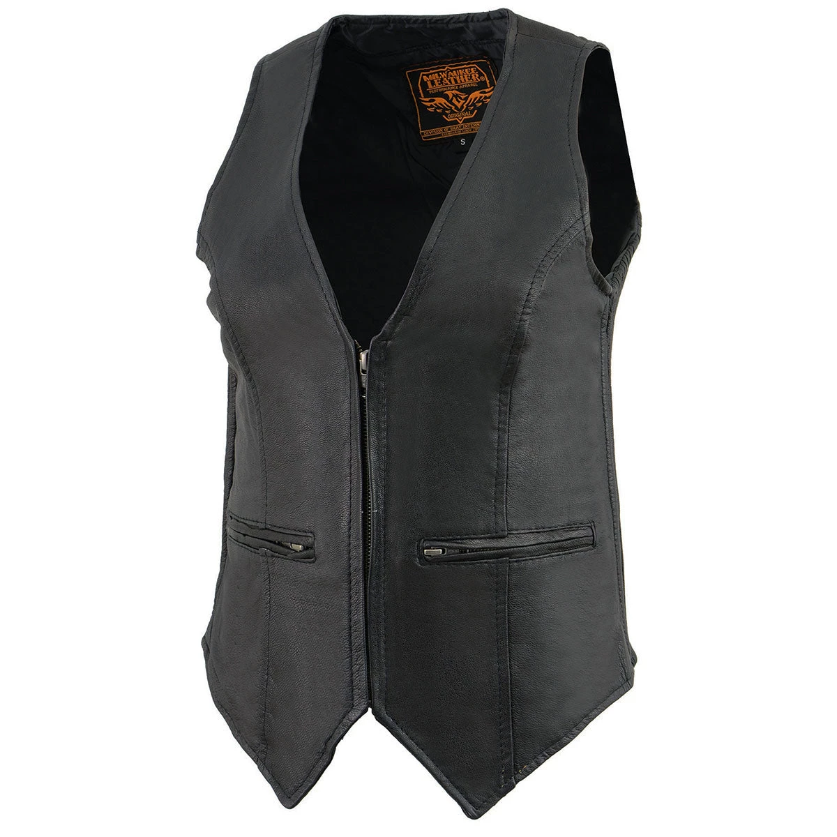 Milwaukee Leather MLL4555 Ladies Black Leather Side Stretch Vest With Zipper Closure Motorcycle Vests