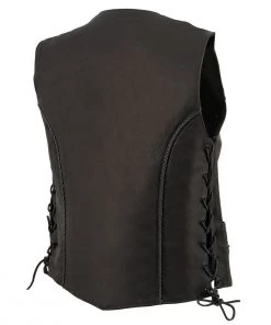 Milwaukee Leather MLL4560 Ladies Black Braided Leather Vest With Side Laces