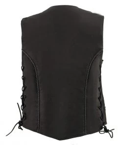 Milwaukee Leather MLL4560 Ladies Black Braided Leather Vest With Side Laces