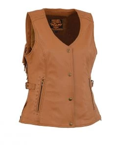 Milwaukee Leather MLL4566 Ladies Fringed Leather Saddle Snap Front Vest Motorcycle Vests