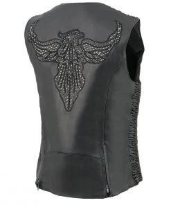 Milwaukee Leather MLL4570 Ladies Black 'Studded Phoenix' Leather Vest