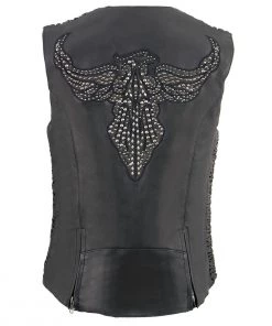 Milwaukee Leather MLL4570 Ladies Black'Studded Phoenix' Leather Vest
