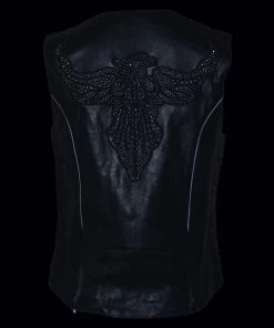 Milwaukee Leather MLL4570 Ladies Black'Studded Phoenix' Leather Vest