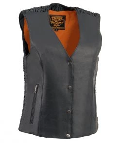 Milwaukee Leather MLL4570 Ladies Black 'Studded Phoenix' Leather Vest