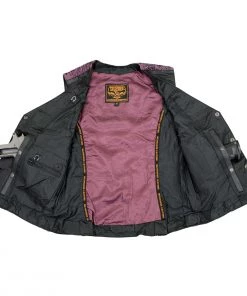 Milwaukee Leather MLL4570 Ladies Black And Purple'Studded Phoenix' Leather Vest Motorcycle Vests
