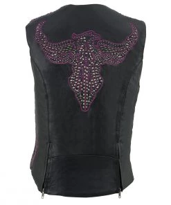 Milwaukee Leather MLL4570 Ladies Black And Purple'Studded Phoenix' Leather Vest Motorcycle Vests