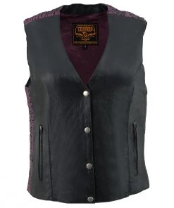 Milwaukee Leather MLL4570 Ladies Black And Purple'Studded Phoenix' Leather Vest Motorcycle Vests