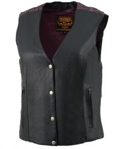 Milwaukee Leather MLL4570 Ladies Black And Purple'Studded Phoenix' Leather Vest Motorcycle Vests