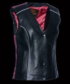 Milwaukee Leather MLL4570 Ladies Black And Fuchsia'Studded Phoenix' Leather Vest