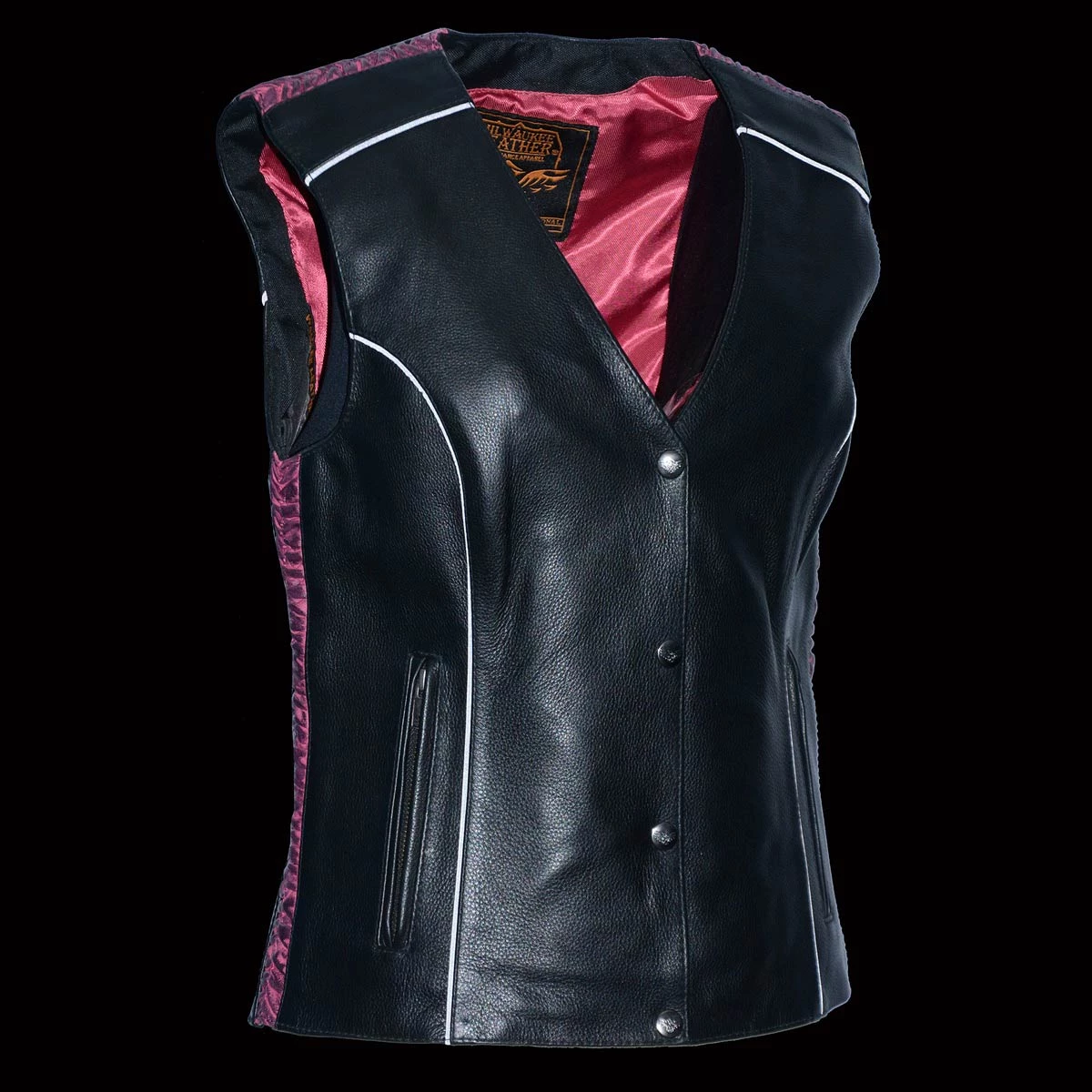 Milwaukee Leather MLL4570 Ladies Black And Fuchsia 'Studded Phoenix' Leather Vest