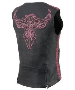 Milwaukee Leather MLL4570 Ladies Black And Fuchsia 'Studded Phoenix' Leather Vest
