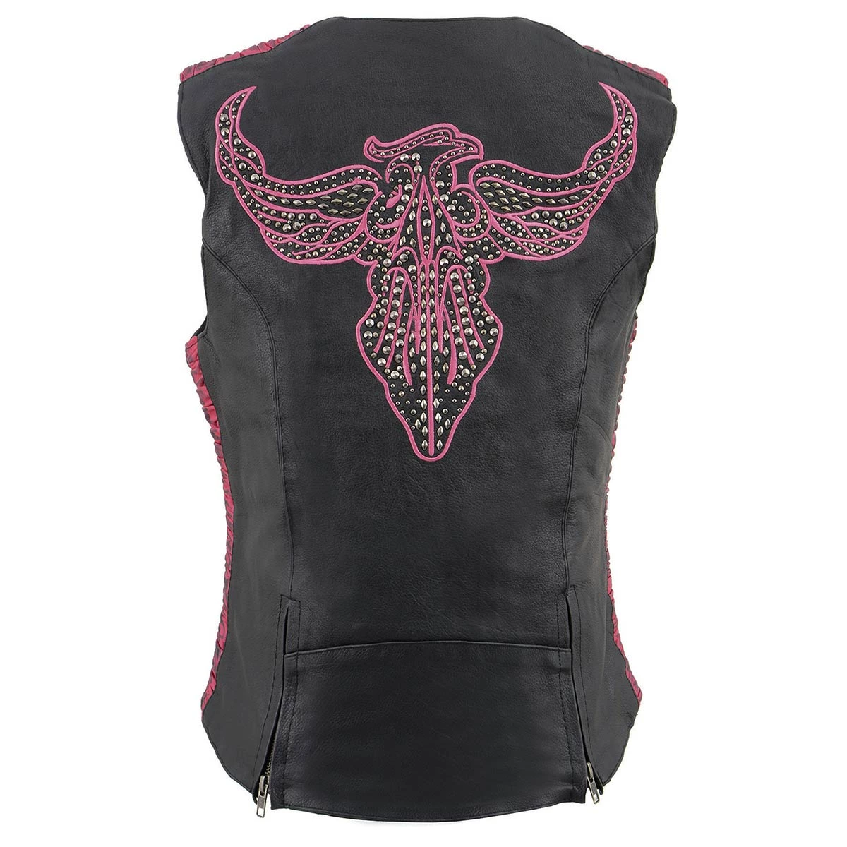 Milwaukee Leather MLL4570 Ladies Black And Fuchsia 'Studded Phoenix' Leather Vest