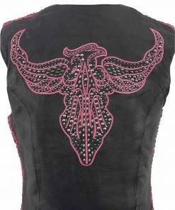 Milwaukee Leather MLL4570 Ladies Black And Fuchsia'Studded Phoenix' Leather Vest