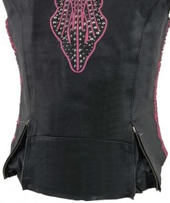 Milwaukee Leather MLL4570 Ladies Black And Fuchsia'Studded Phoenix' Leather Vest