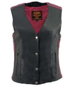 Milwaukee Leather MLL4570 Ladies Black And Fuchsia'Studded Phoenix' Leather Vest
