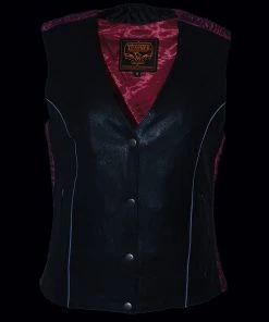 Milwaukee Leather MLL4570 Ladies Black And Fuchsia'Studded Phoenix' Leather Vest