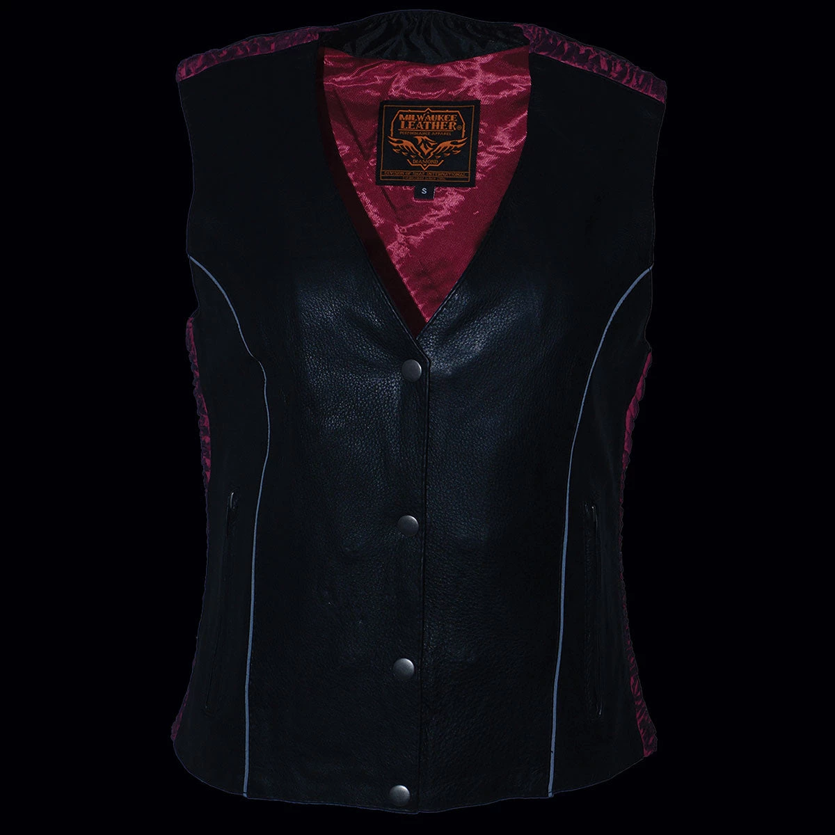 Milwaukee Leather MLL4570 Ladies Black And Fuchsia 'Studded Phoenix' Leather Vest