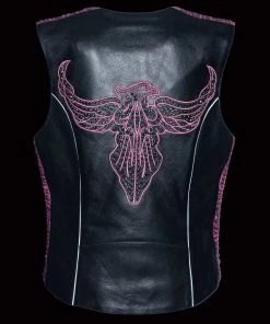 Milwaukee Leather MLL4570 Ladies Black And Fuchsia'Studded Phoenix' Leather Vest