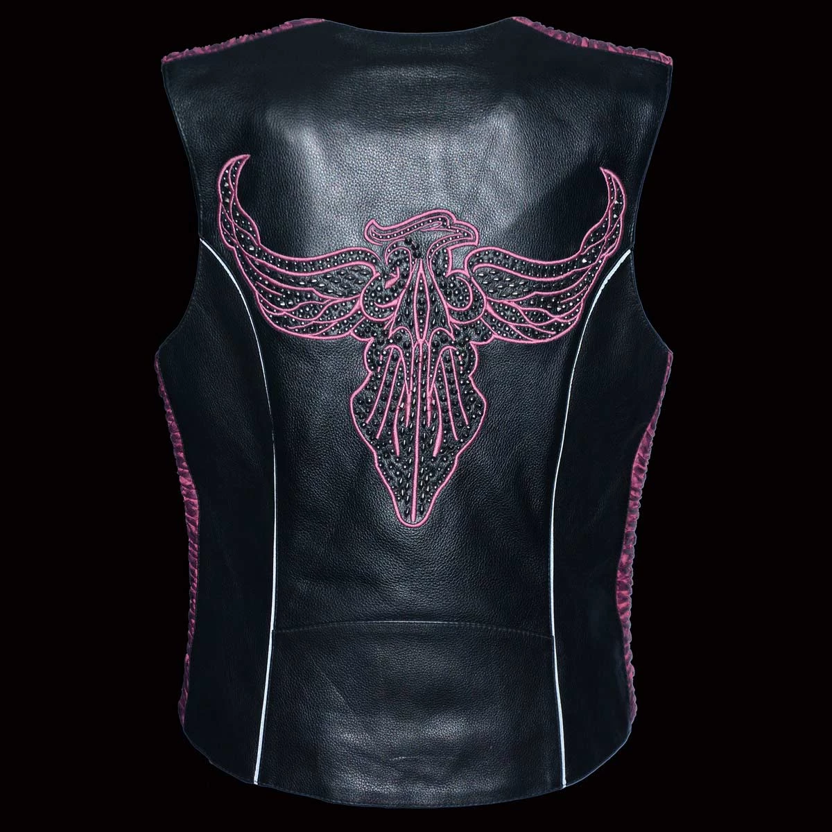 Milwaukee Leather MLL4570 Ladies Black And Fuchsia 'Studded Phoenix' Leather Vest