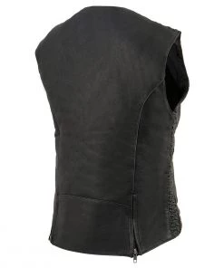 Motorcycle Vests Milwaukee Leather MLL4571 Ladies 'Crinkled' Black Lightweight Leather Vest