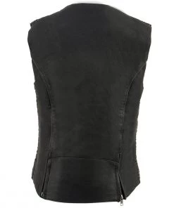 Motorcycle Vests Milwaukee Leather MLL4571 Ladies'Crinkled' Black Lightweight Leather Vest