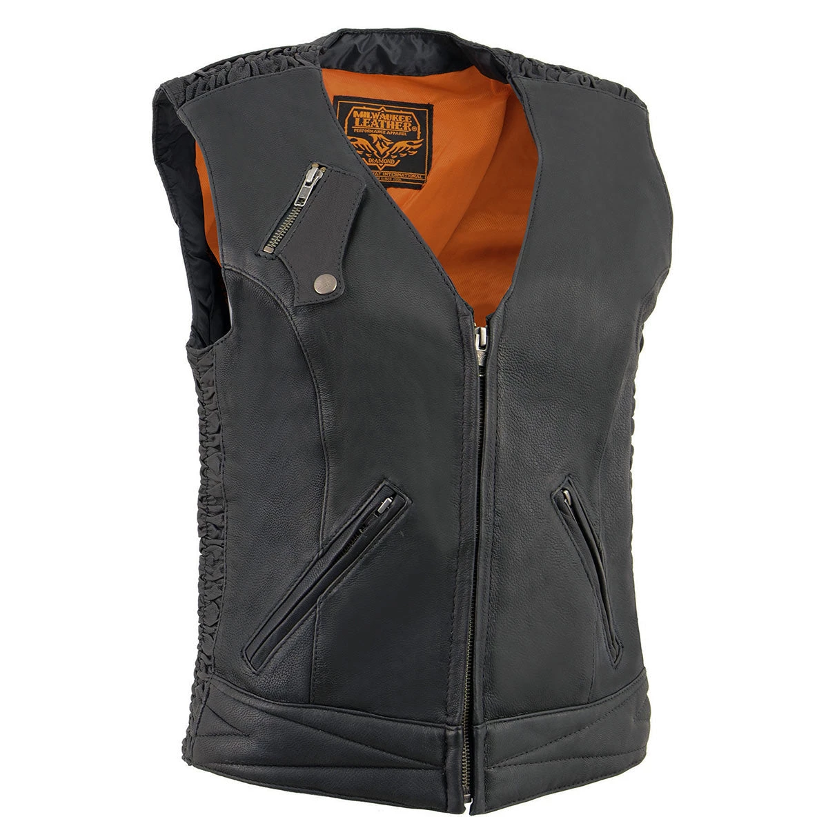 Motorcycle Vests Milwaukee Leather MLL4571 Ladies 'Crinkled' Black Lightweight Leather Vest