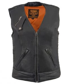 Motorcycle Vests Milwaukee Leather MLL4571 Ladies'Crinkled' Black Lightweight Leather Vest