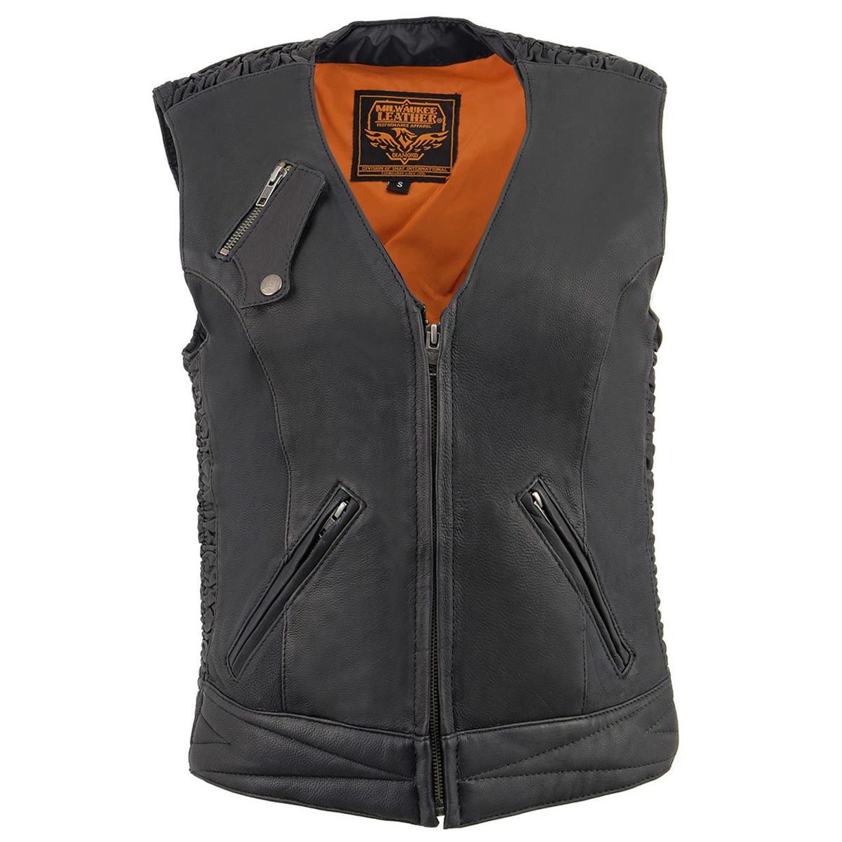 Motorcycle Vests Milwaukee Leather MLL4571 Ladies 'Crinkled' Black Lightweight Leather Vest