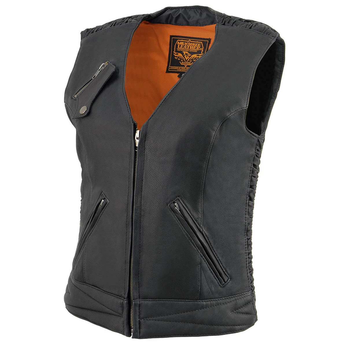 Motorcycle Vests Milwaukee Leather MLL4571 Ladies 'Crinkled' Black Lightweight Leather Vest