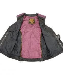 Motorcycle Vests Milwaukee Leather MLL4571 Ladies'Crinkled' Black And Purple Lightweight Leather Vest