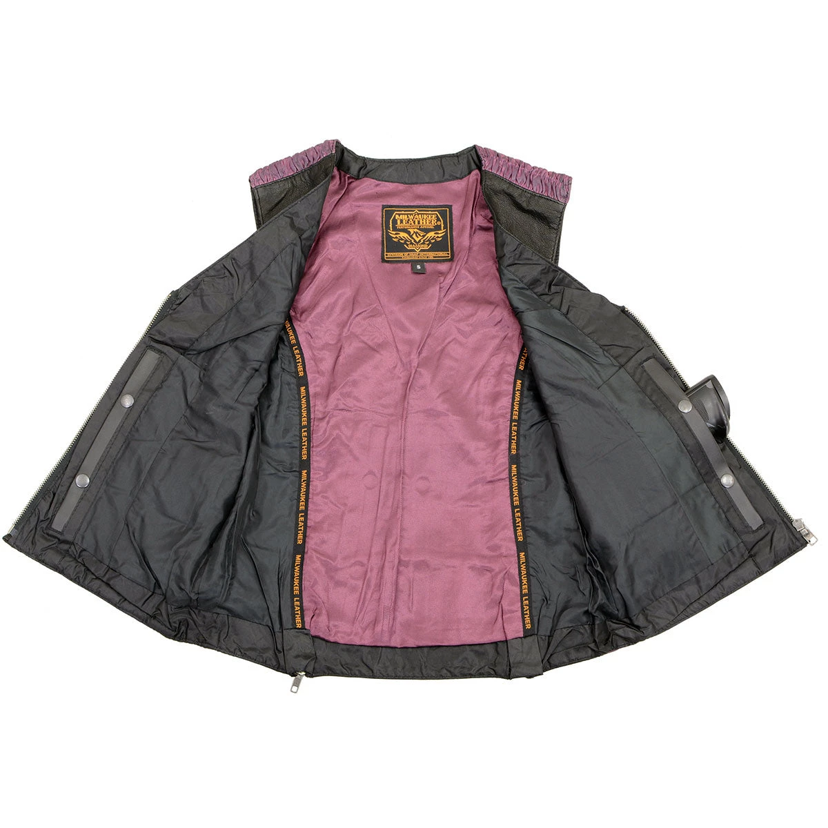 Motorcycle Vests Milwaukee Leather MLL4571 Ladies 'Crinkled' Black And Purple Lightweight Leather Vest