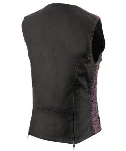 Motorcycle Vests Milwaukee Leather MLL4571 Ladies'Crinkled' Black And Purple Lightweight Leather Vest