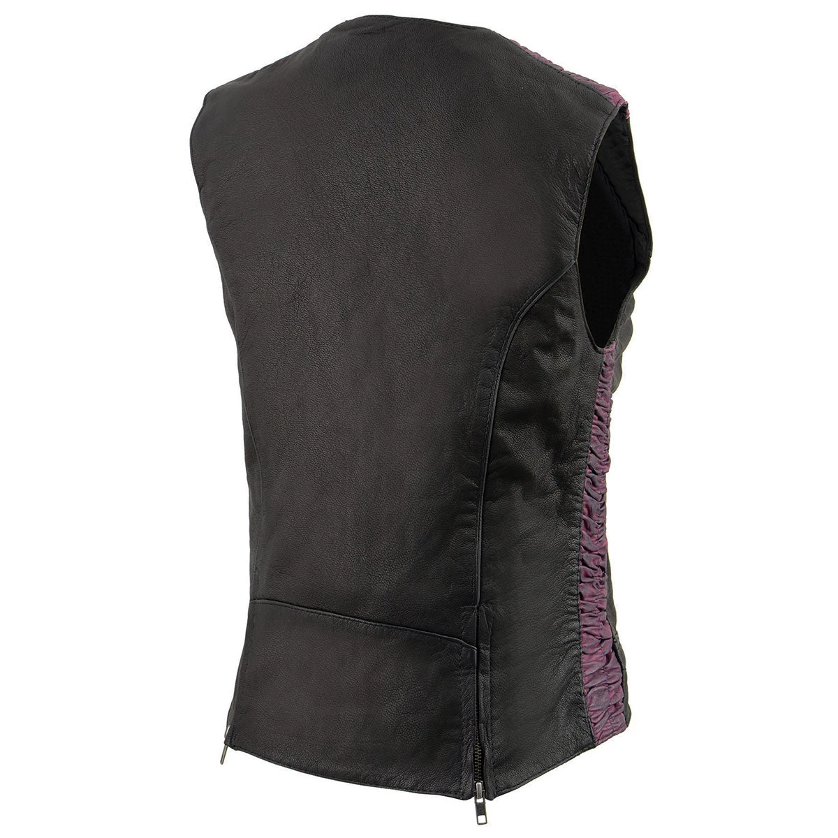 Motorcycle Vests Milwaukee Leather MLL4571 Ladies 'Crinkled' Black And Purple Lightweight Leather Vest