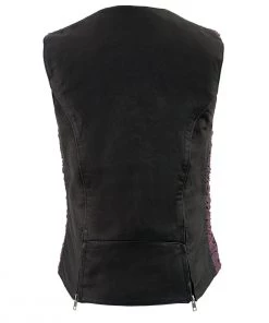 Motorcycle Vests Milwaukee Leather MLL4571 Ladies 'Crinkled' Black And Purple Lightweight Leather Vest