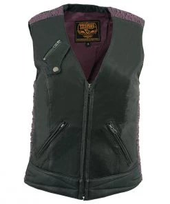 Motorcycle Vests Milwaukee Leather MLL4571 Ladies'Crinkled' Black And Purple Lightweight Leather Vest