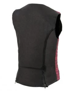 Milwaukee Leather MLL4571 Ladies'Crinkled' Black And Pink Lightweight Leather Vest Motorcycle Vests